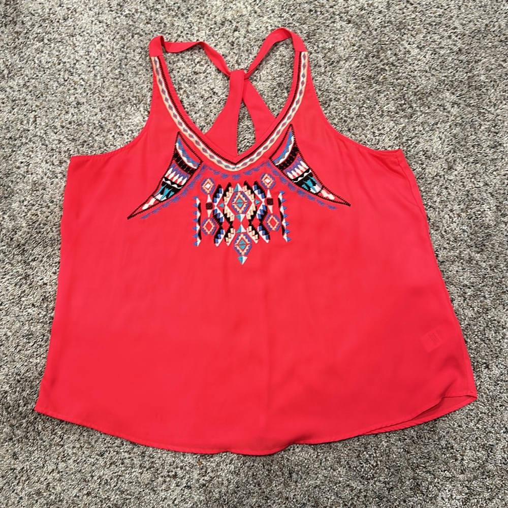 Maurice’s Embroidered Red Sleeveless Blouse
